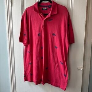 Chaps Red and Blue Lobster Print Short Sleeve Mens Cotton Polo Shirt Large